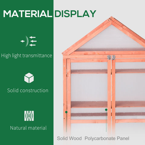 Outsunny garden cold frame greenhouse with adjustable shelves, wood frame, and translucent polycarbonate panels in orange