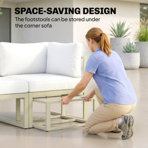 Light beige metal footstool with minimalist rectangular design under white sofa in outsunny 65w x 63h sofa set with coffee table