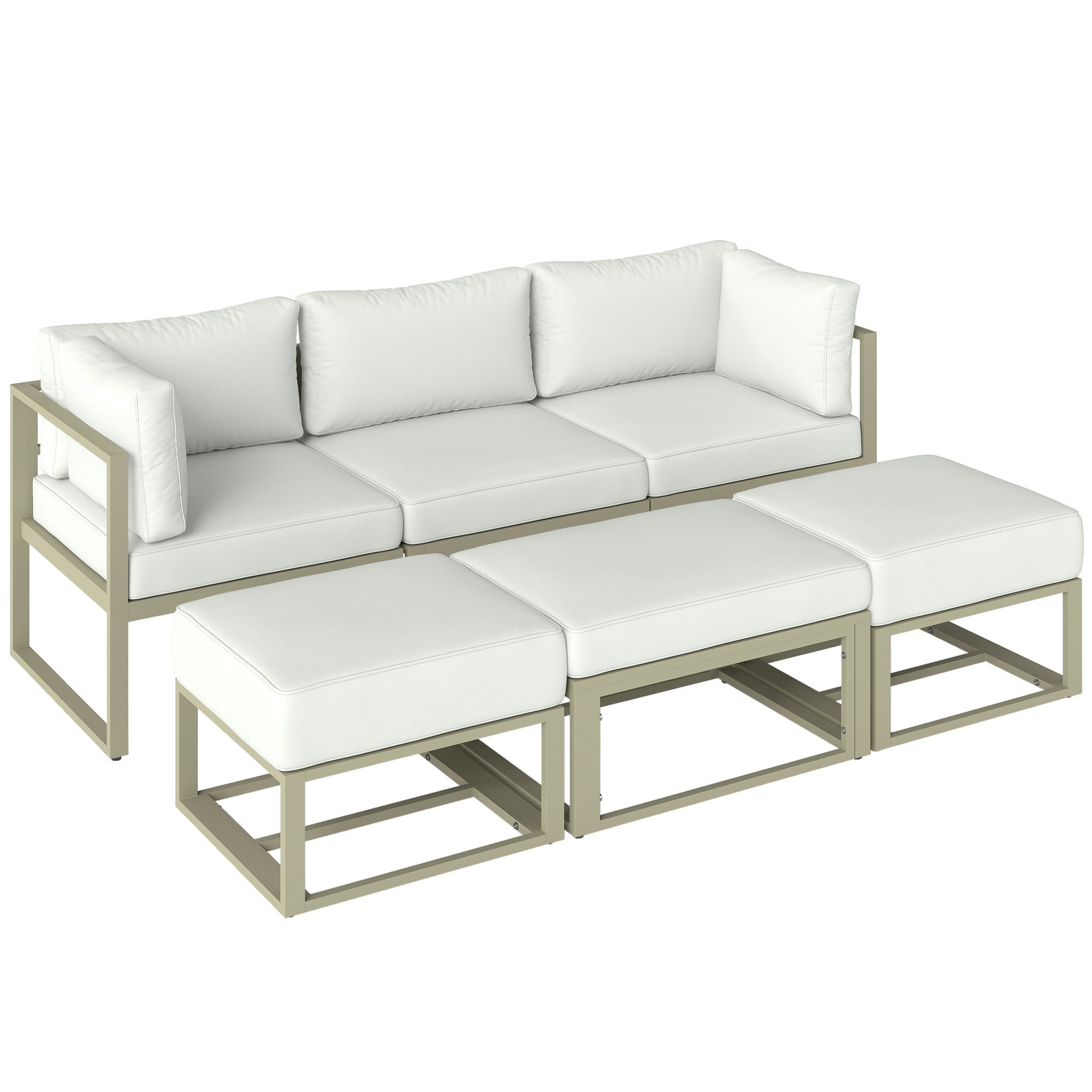 Modern white outsunny garden daybed sofa set with aluminium frame matching ottomans and coffee table 65w x 63h