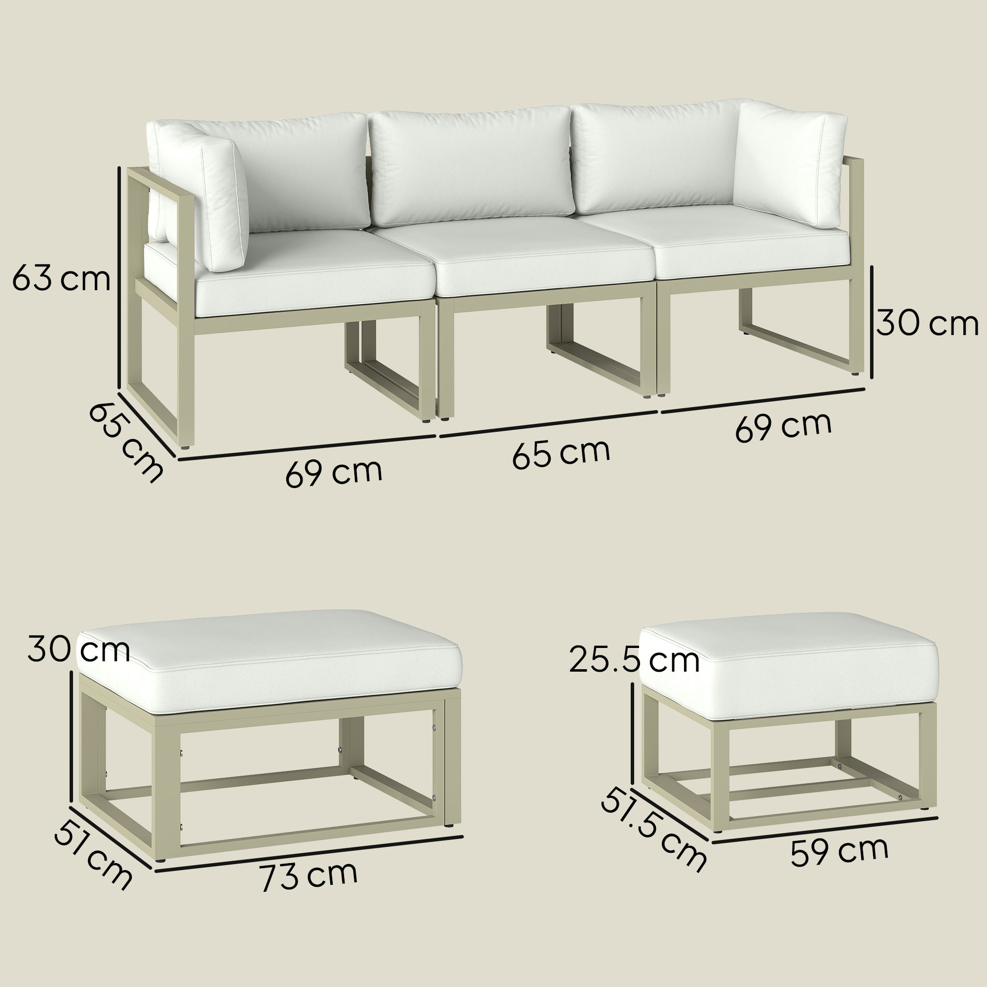 Outsunny garden daybed 6 piece outdoor sofa set with white cushions gray aluminium frame and coffee table 65w x 63h