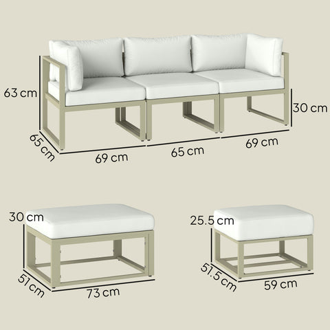 Outsunny garden daybed 6 piece outdoor sofa set with white cushions gray aluminium frame and coffee table 65w x 63h