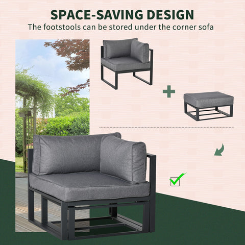 Gray fabric corner sofa set with black metal frame and coffee table 65w x 63h from outsunny garden daybed set