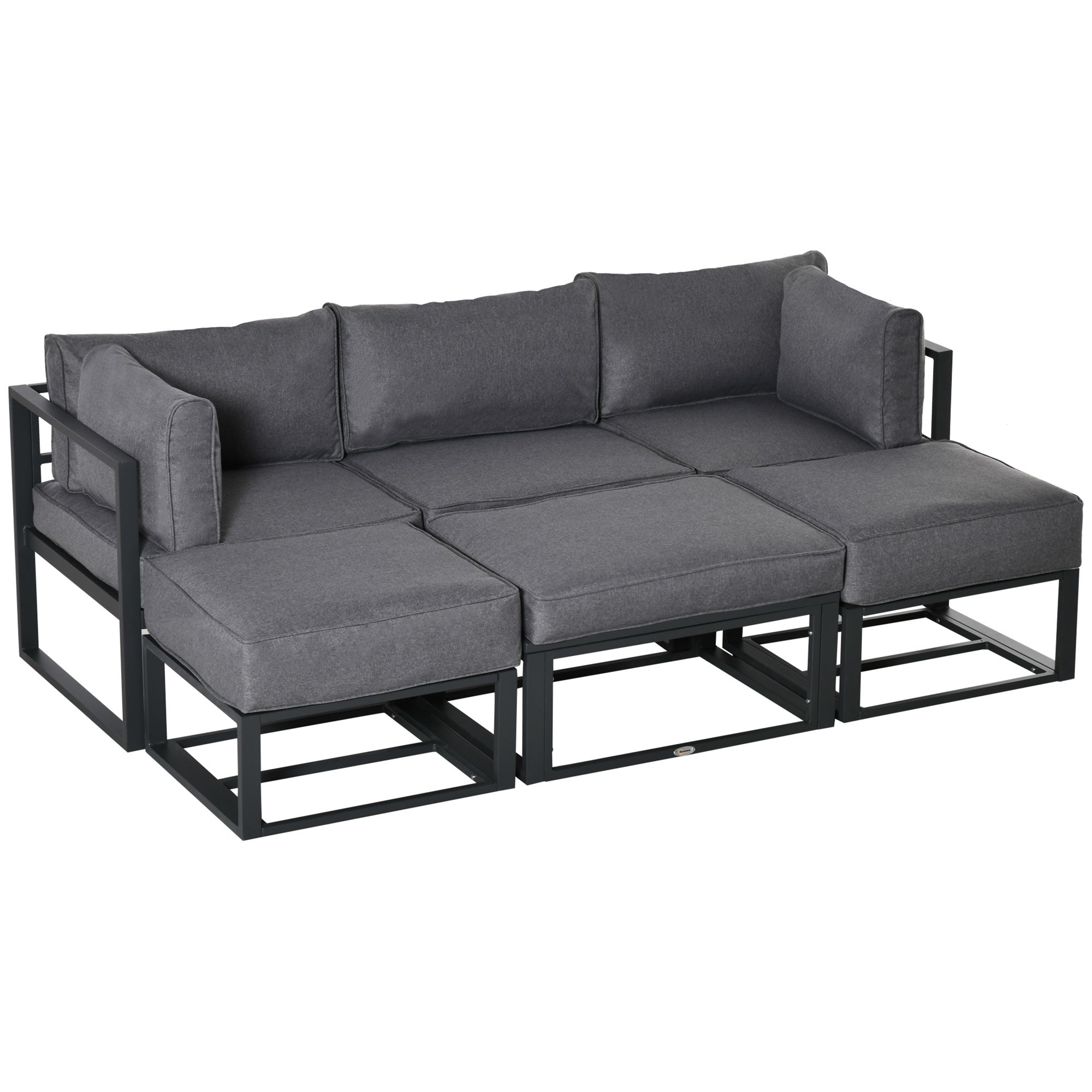 Modern outsunny garden daybed sofa set with black metal frame gray cushions coffee table and footstool 65w x 63h