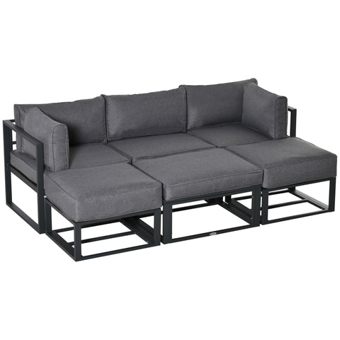 Modern outsunny garden daybed sofa set with black metal frame gray cushions coffee table and footstool 65w x 63h