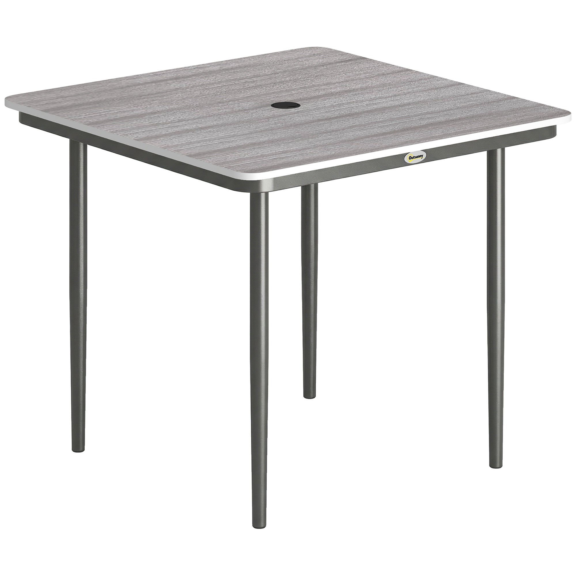 Outsunny garden dining table for 4 with gray faux wood top and slender metal legs perfect for outdoor use