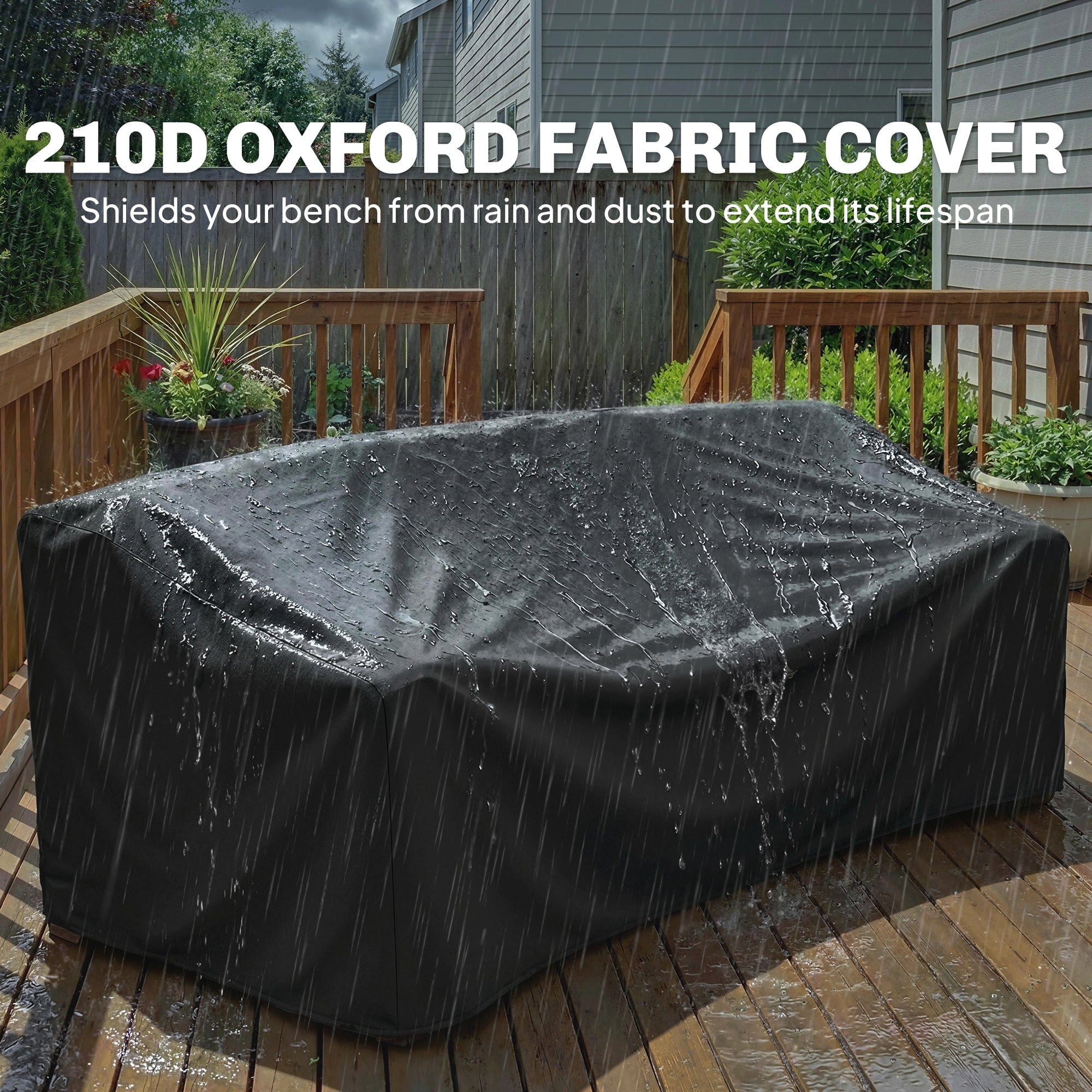 Black 210d oxford fabric waterproof cover protecting outsunny garden bench with liftable table from rain and dust
