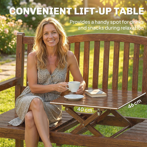 Brown wooden outsunny garden bench with liftable table foldable design 40x46 cm for outdoor use