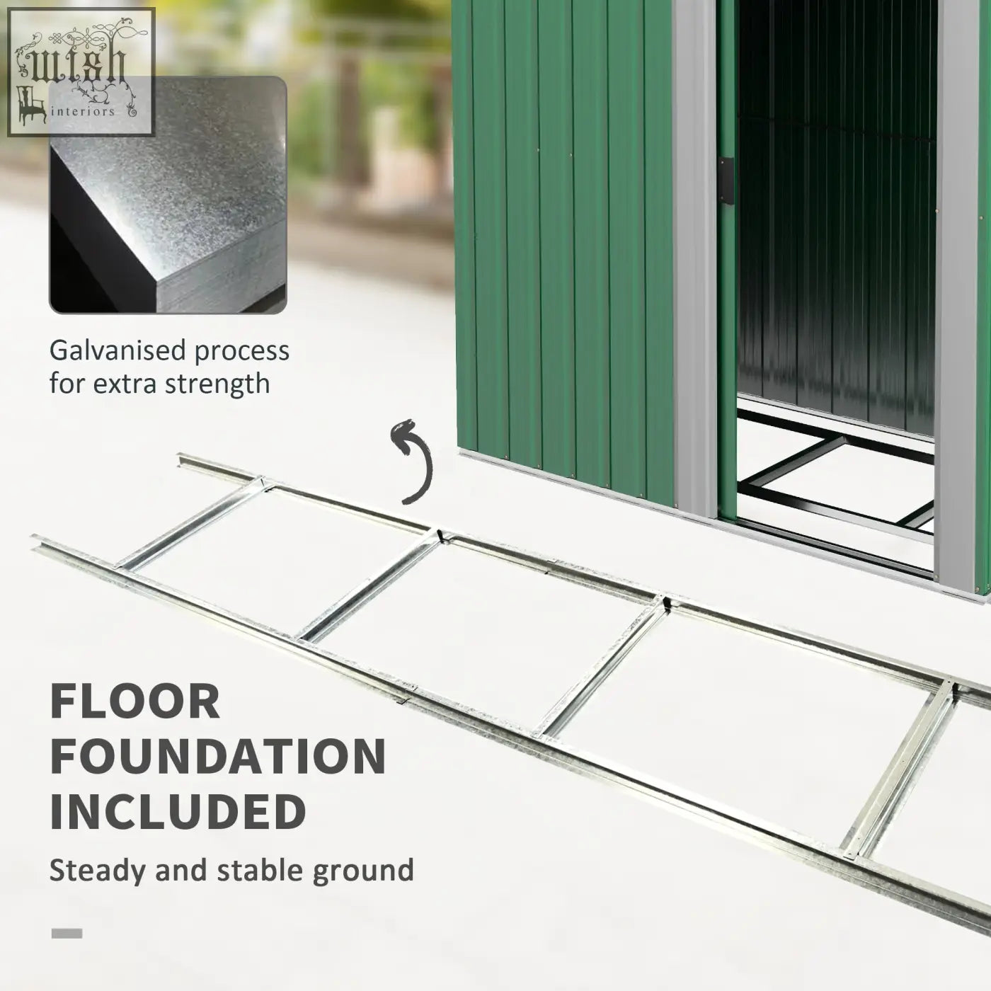 Silver galvanized metal foundation kit included for outsunny green garden metal tool storage shed with sliding door