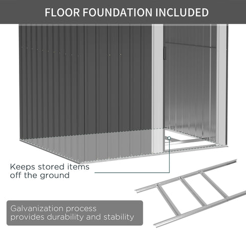 Gray outsunny metal garden shed with sliding door galvanized finish and foundation kit for easy access inside