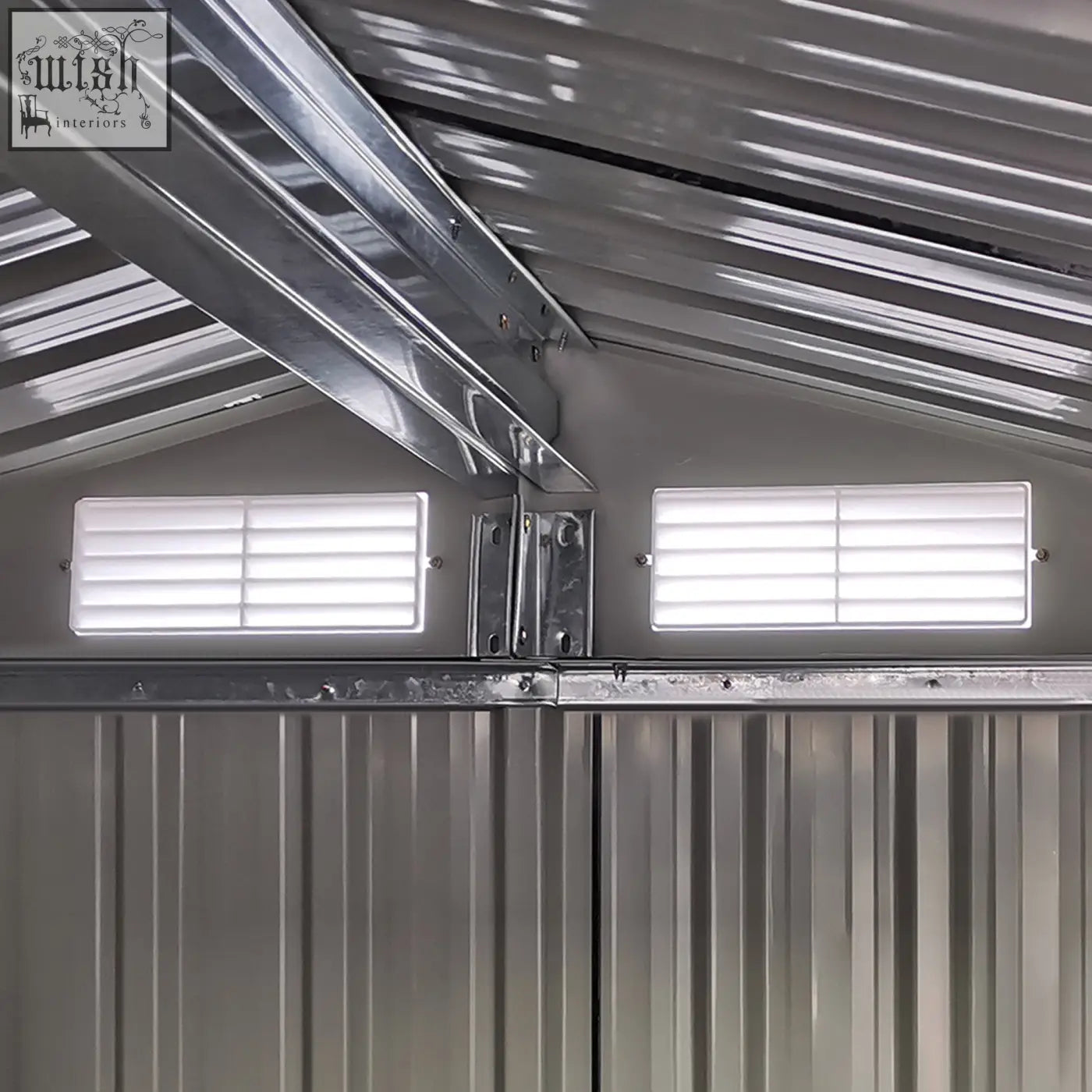 Silver corrugated metal shed roof with two louvered vents on outsunny garden metal tool storage shed with sliding door foundation kit included