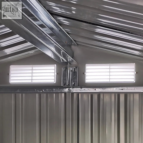 Silver corrugated metal shed roof with two louvered vents on outsunny garden metal tool storage shed with sliding door foundation kit included
