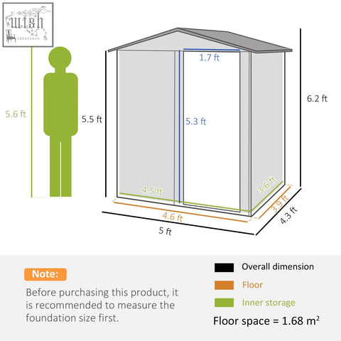 Gray metal outsunny garden shed with sliding door and foundation kit included measuring 6.2 feet tall by 5 feet wide