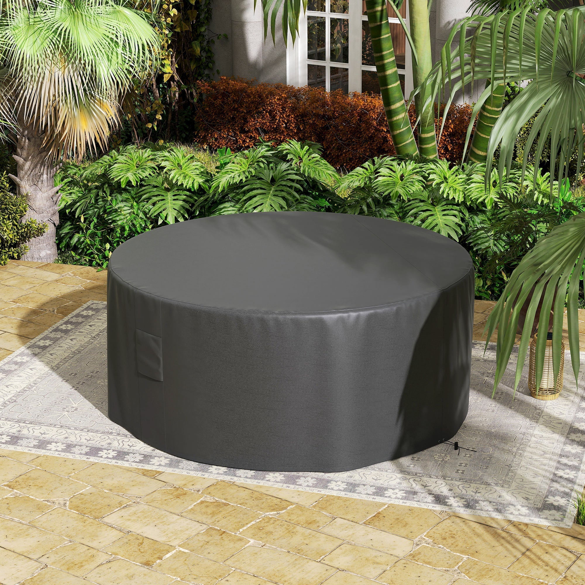 Dark gray outsunny garden patio round table cover with pvc coating 600D oxford fabric and side patch