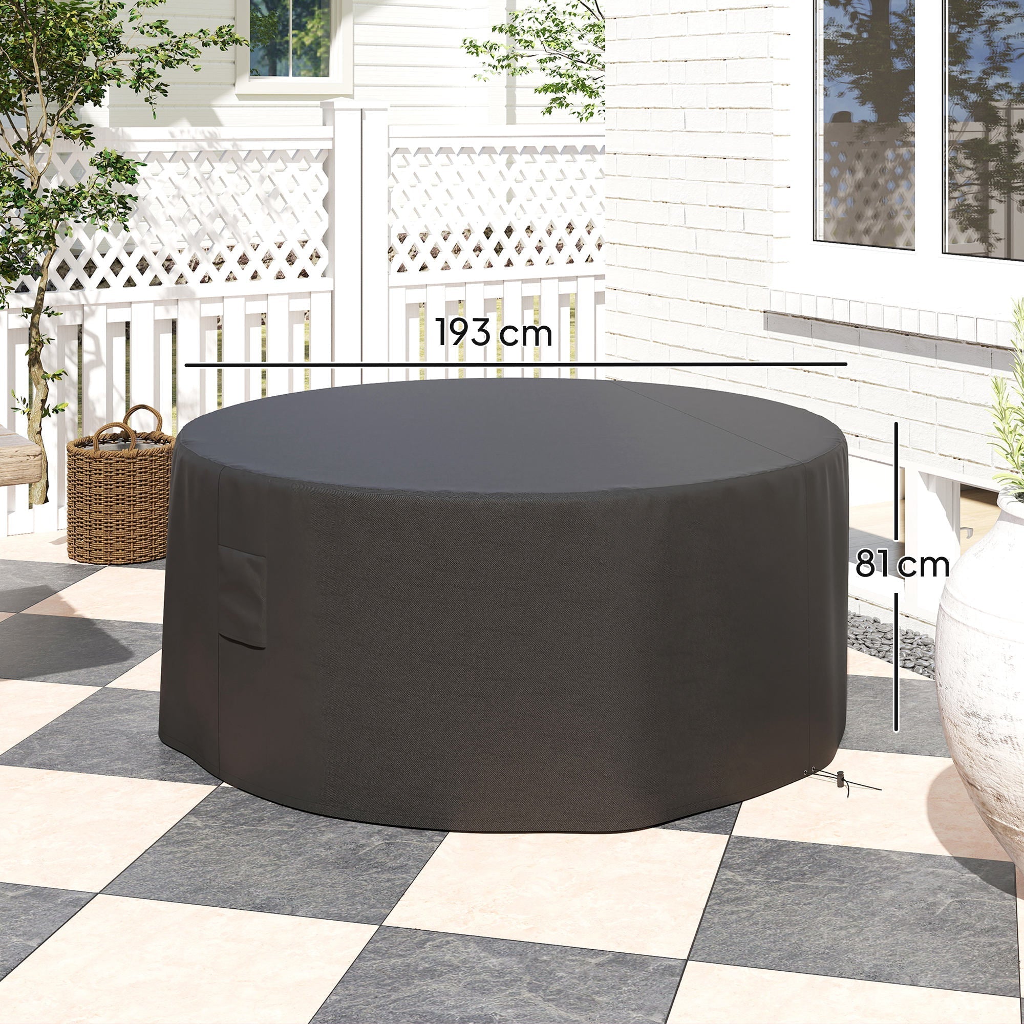 Outsunny garden patio large round furniture cover in black 600d oxford with pvc coating and reinforced stitching