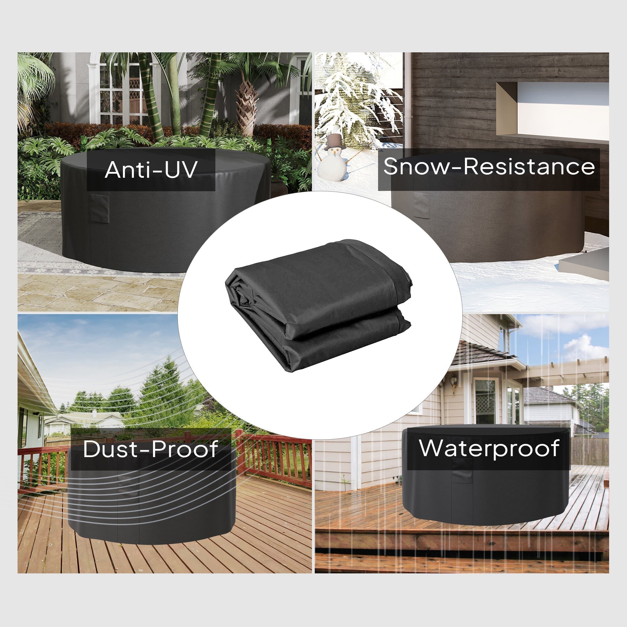 Black outsunny garden patio large outdoor hot tub cover made of durable 600d oxford fabric with pvc coating