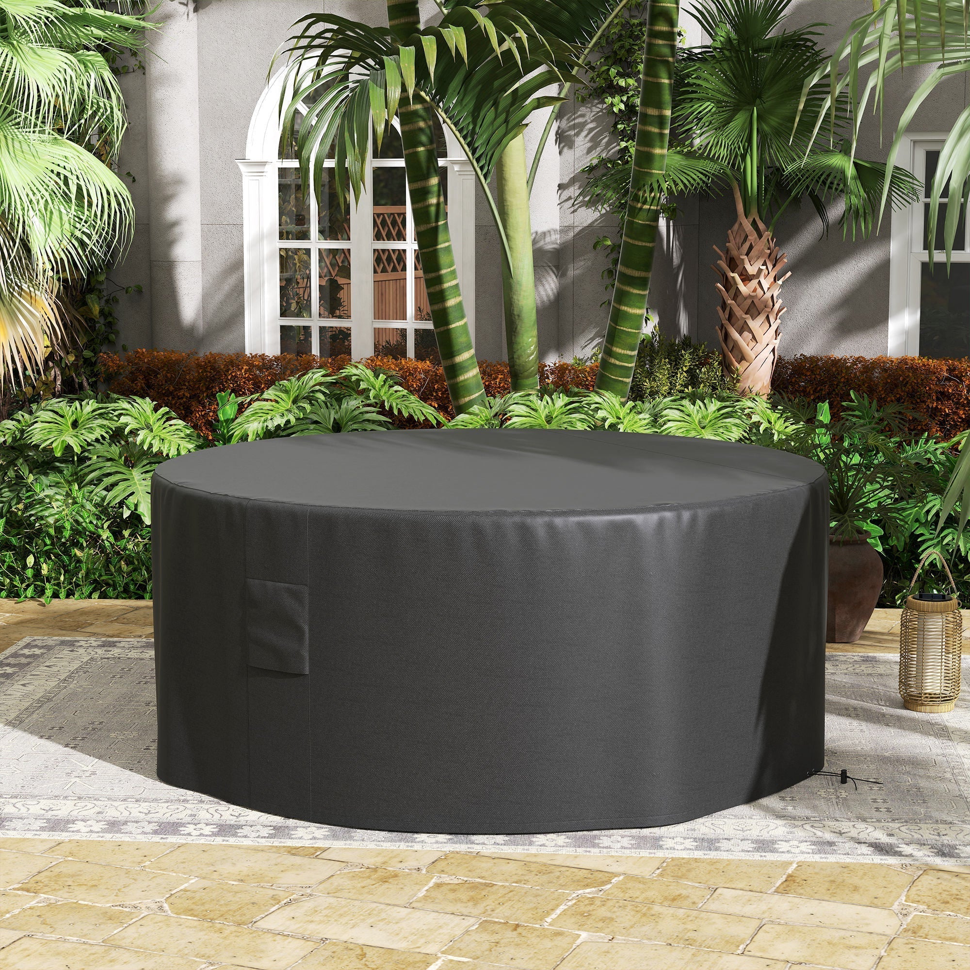 Outsunny garden patio large round table cover in black durable 600d oxford fabric with pvc coating and side patch