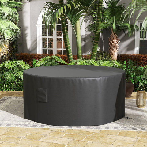 Outsunny garden patio large round table cover in black durable 600d oxford fabric with pvc coating and side patch