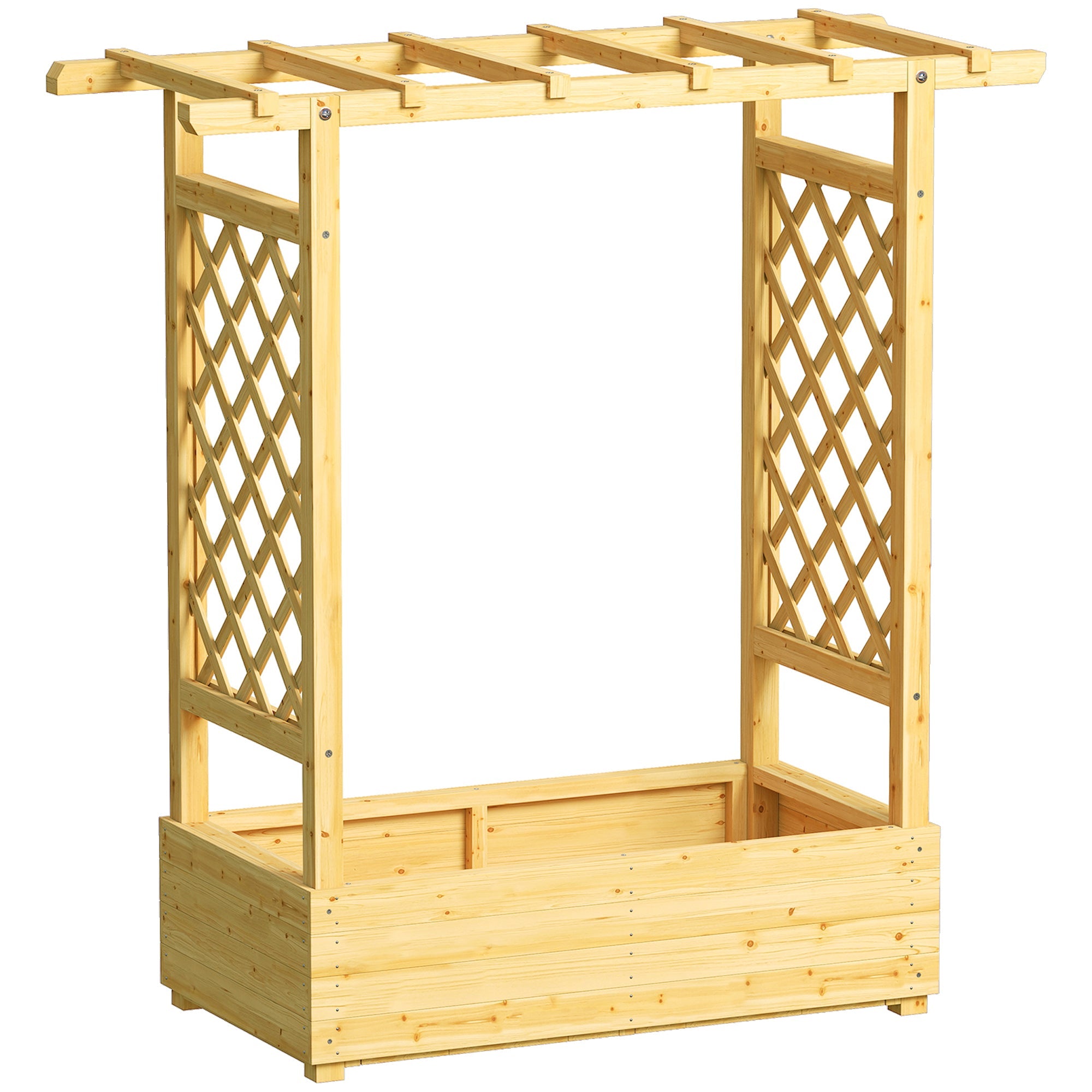 Outsunny garden bed with light fir wood trellis planter box 110w x 44d perfect for herbs flowers and veggies