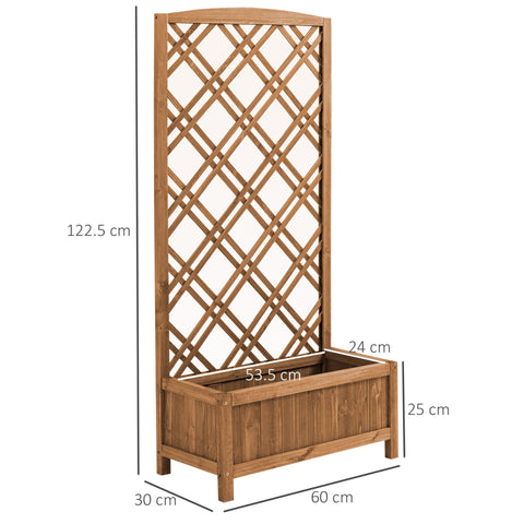 Outsunny garden planter with trellis featuring a tall fir wood garden bed with natural finish and diamond lattice trellis design
