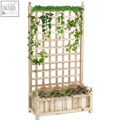 Outsunny light wood garden trellis with planter box features lattice design, two leakage holes, perfect for climbing plants
