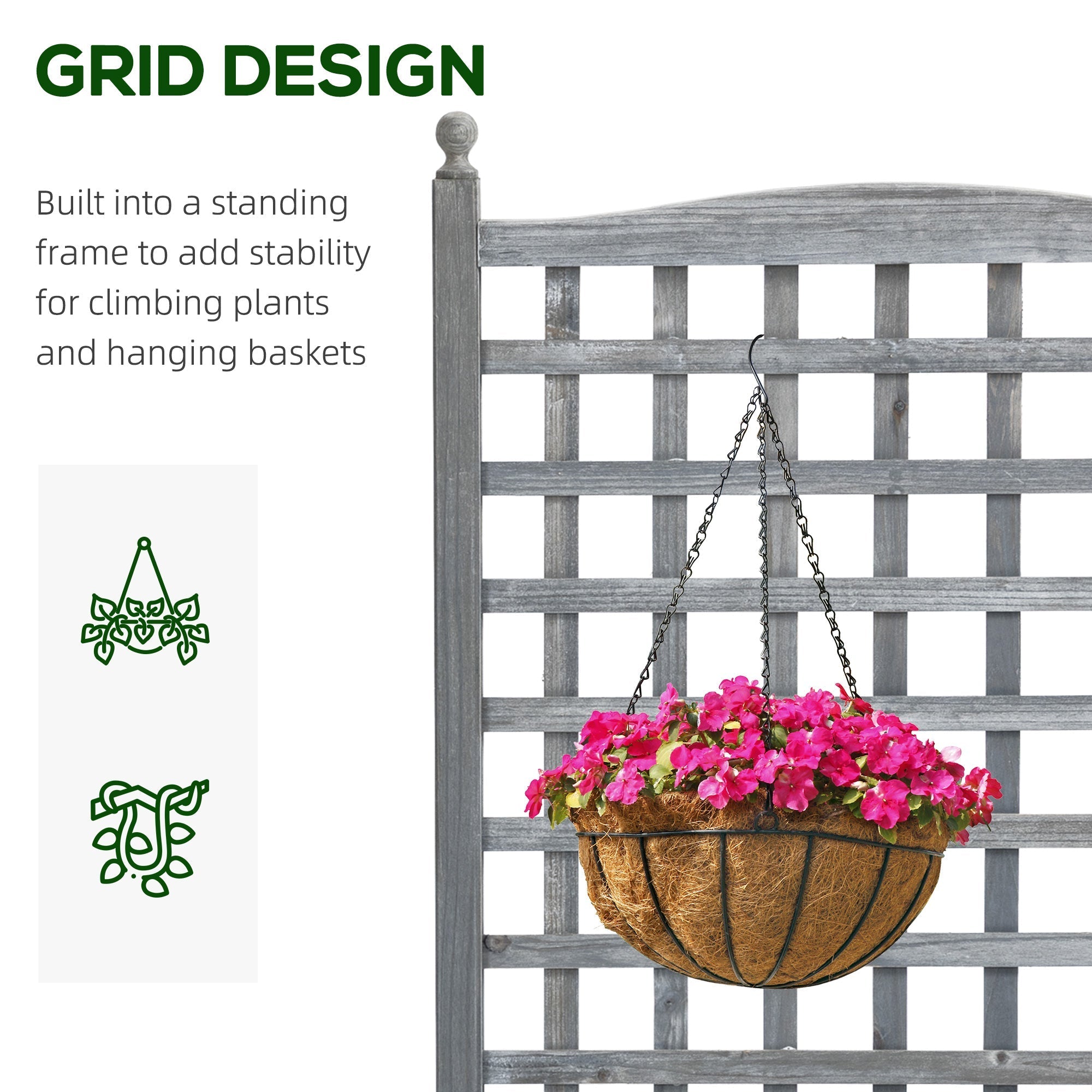 Outsunny garden planter hanging basket with vibrant pink flowers in brown coconut fiber liner with two leakage holes
