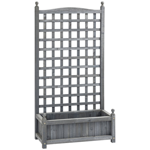 Gray wooden garden trellis with integrated planter box features two leakage holes for indoor outdoor use by Outsunny