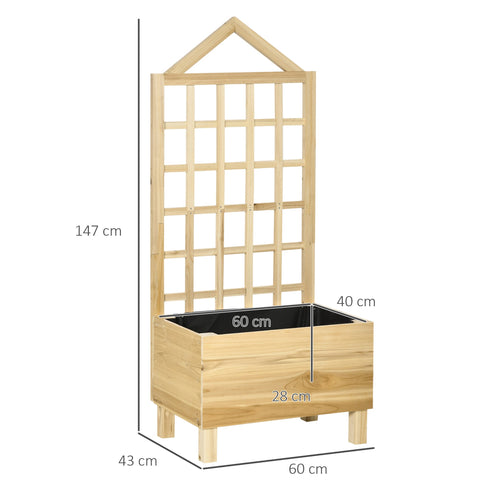Light wooden garden bed with trellis and integrated planter box for vine climbing in natural tone with paint coating