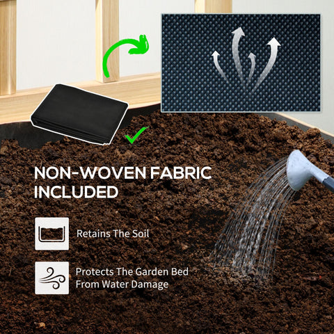Black non-woven fabric garden bed liner inside outsunny natural tone wooden raised planter for vine climbing