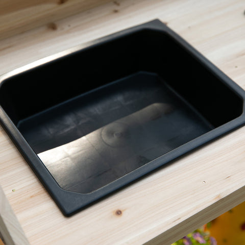 Black rectangular sink with matte finish and raised edges on outsunny garden potting bench potting table