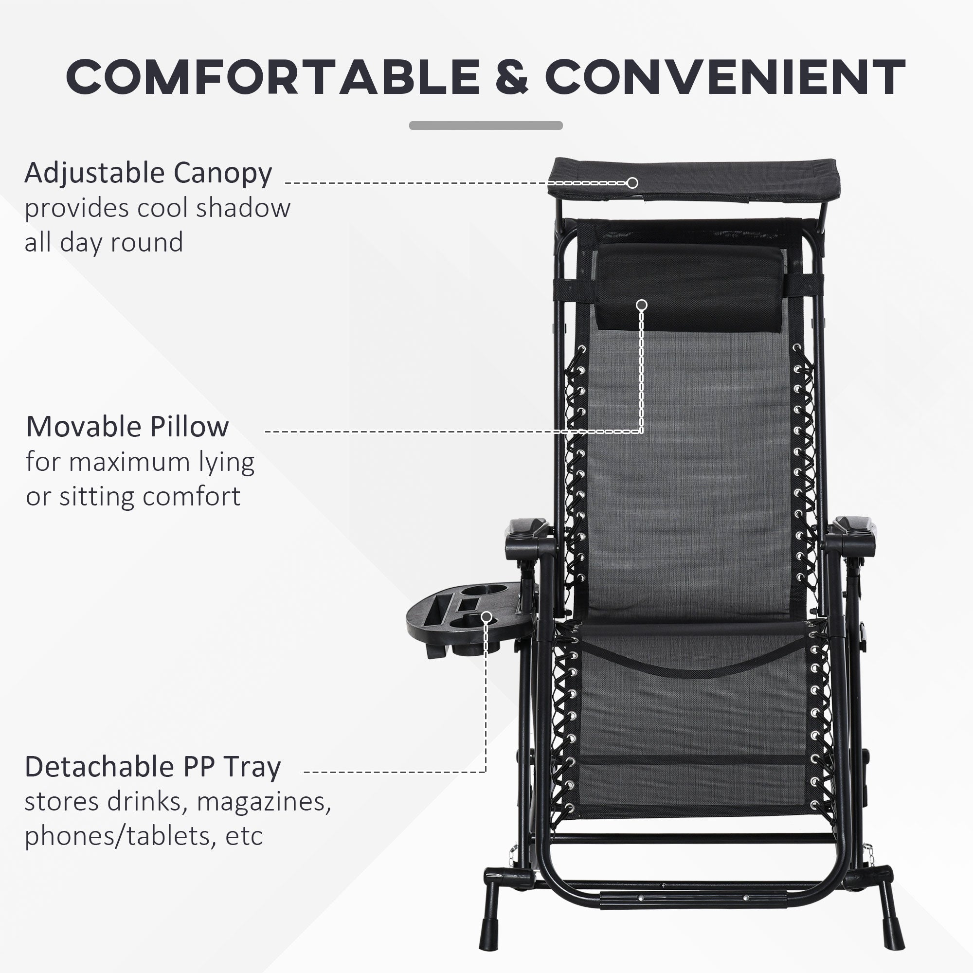 Black Outsunny garden rocking chair with adjustable reclining mesh seat and powder-coated steel frame for outdoors