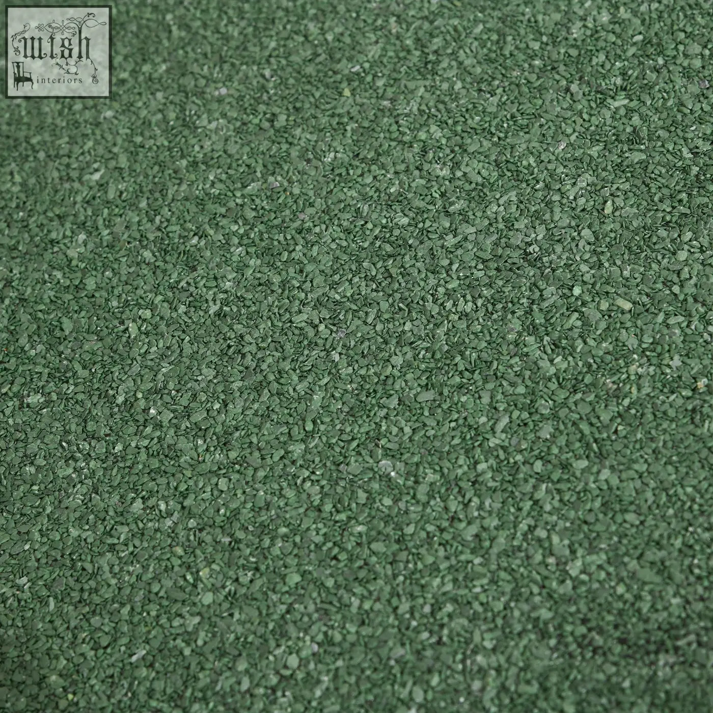 Green rubberized granules shown inside the grey outsunny fir wood garden shed with sloped roof and 4 shelves for outdoor spaces