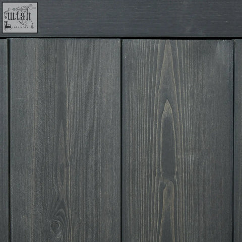 Dark gray fir wood planks with grain pattern on the outsunny garden shed 4-tier outdoor storage with sloped roof