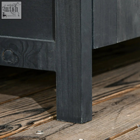 Dark gray fir wood leg with visible grain and square profile of outsunny garden shed for outdoor spaces with sloped roof