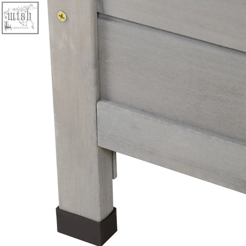 Gray painted solid fir wood garden storage shed with black foot cap and gold screw for outdoor organization