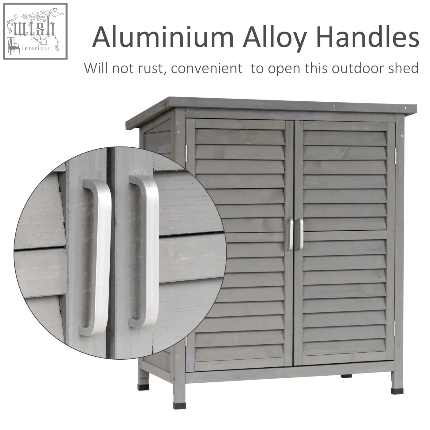 Gray outsunny garden storage shed made of solid fir wood with aluminum alloy handles for outdoor tool organization