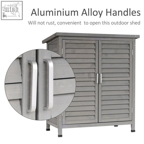 Gray outsunny garden storage shed made of solid fir wood with aluminum alloy handles for outdoor tool organization