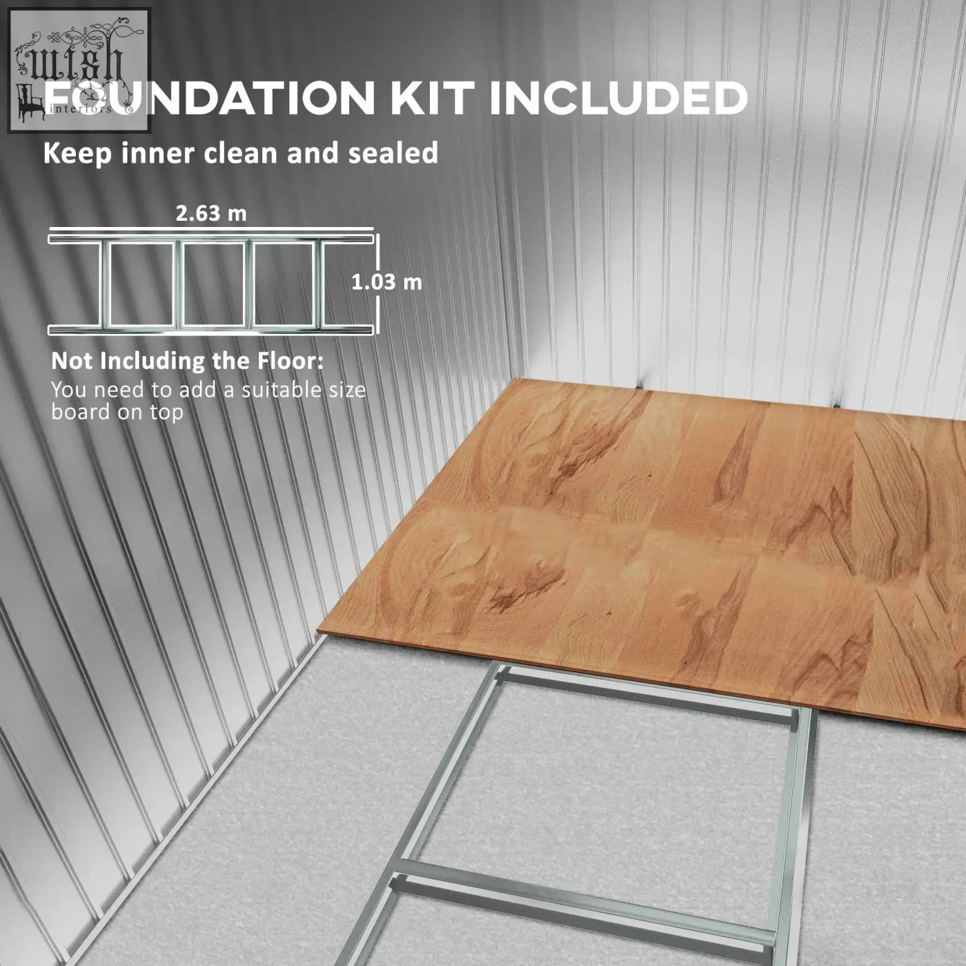 Silver galvanised steel outsunny garden storage shed with foundation kit and wooden floor board included