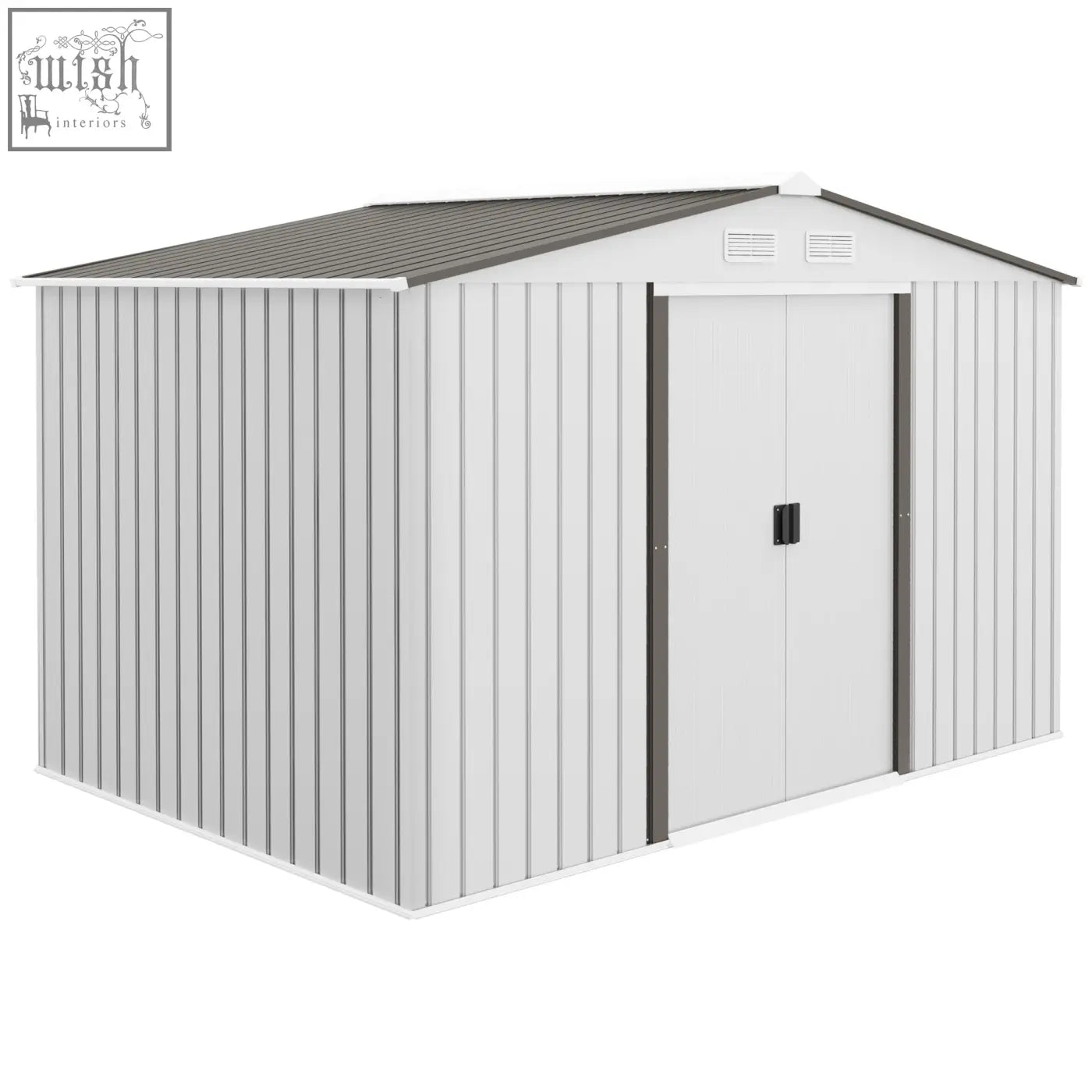 Outsunny garden storage shed in white and gray galvanised steel with double doors and foundation kit for outdoor use