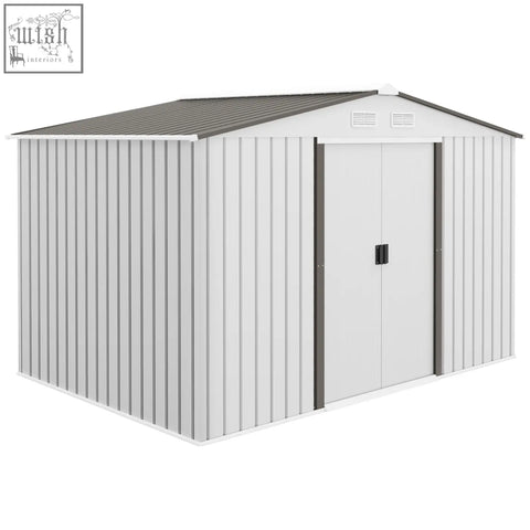 Outsunny garden storage shed in white and gray galvanised steel with double doors and foundation kit for outdoor use