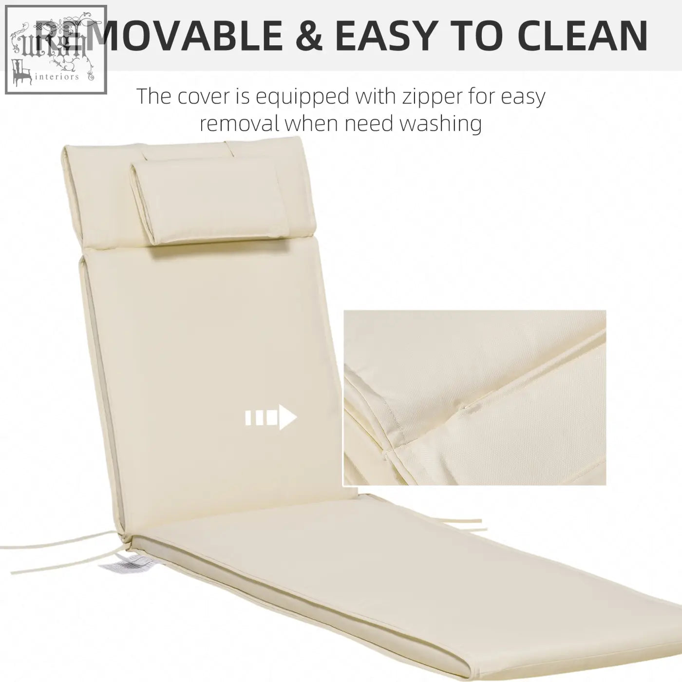 Cream white outsunny lounger cushion with zipper for easy cleaning fits outdoor lounge chairs perfectly