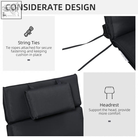 Black fabric headrest with adjustable string ties for secure fastening on outsunny lounger cushion replacement pad