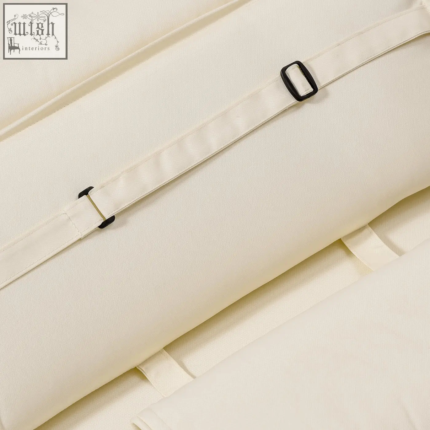 Cream white outsunny lounger cushion with cream canvas strap and black plastic buckle for garden lounge chairs