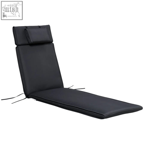 Black Outsunny lounge cushion with built-in headrest and ties for secure fit on garden sunbed lounger chairs