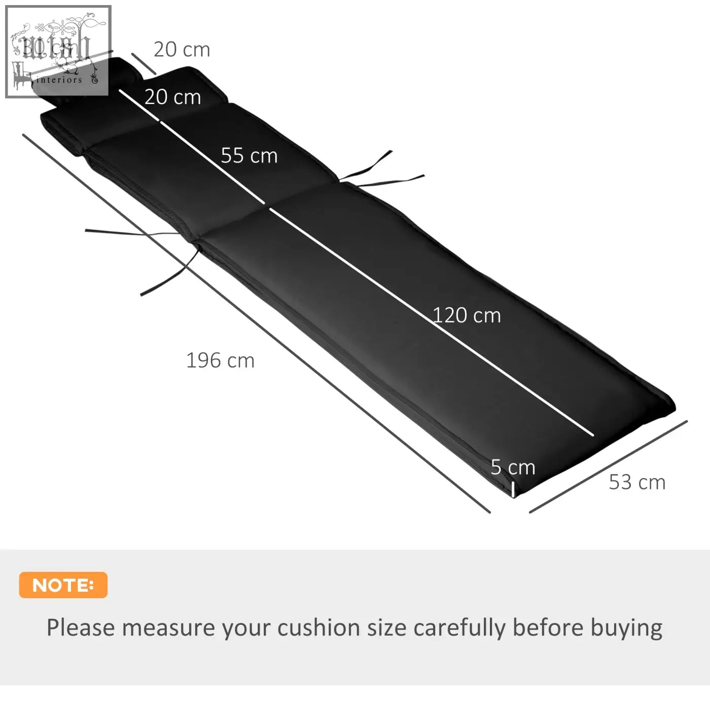 Black padded outsunny lounger cushion with foldable design and reinforced stitching for outdoor lounge chairs