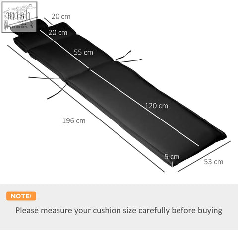 Black padded outsunny lounger cushion with foldable design and reinforced stitching for outdoor lounge chairs