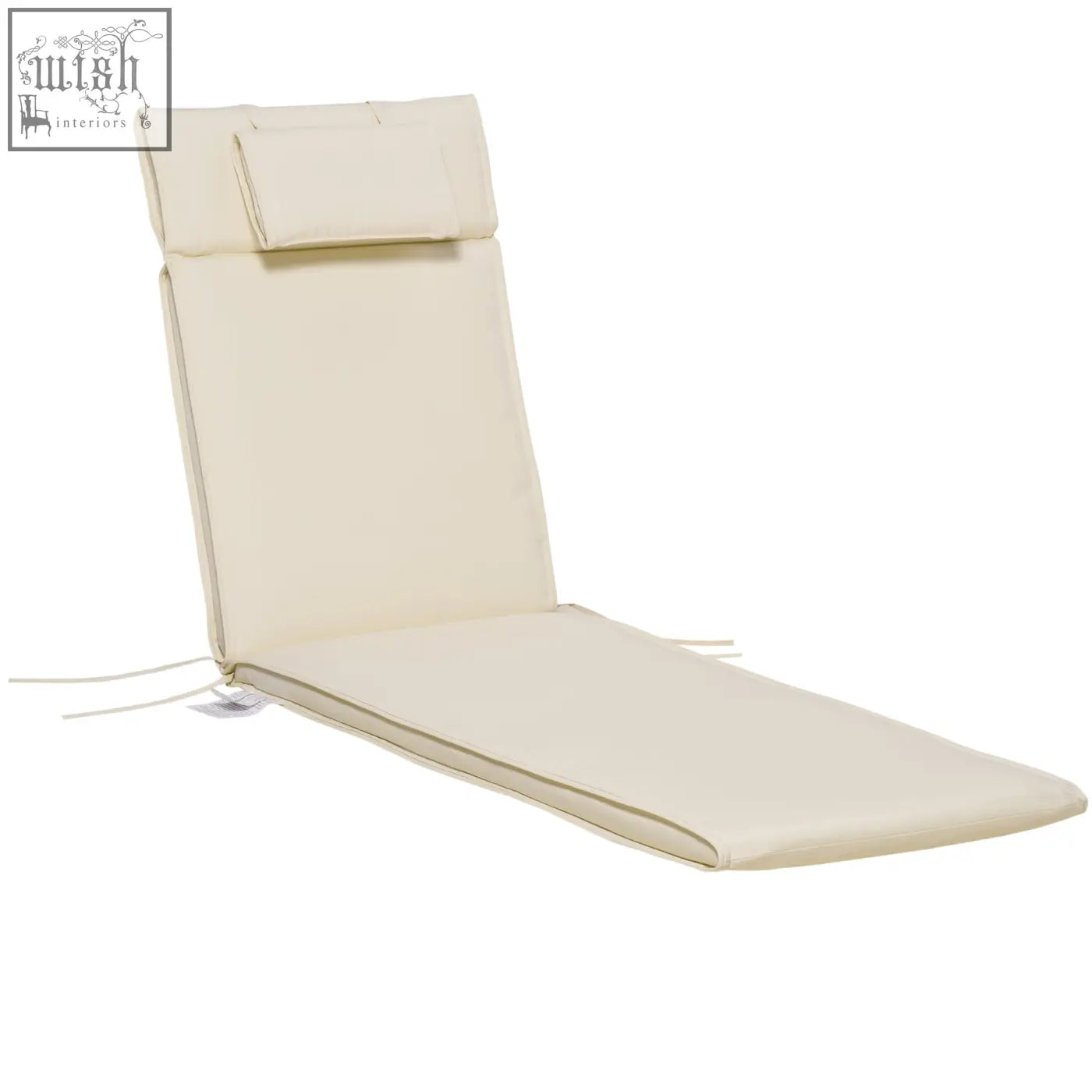 Cream white outsunny lounger cushion with headrest and ties for secure fit on garden lounge chairs