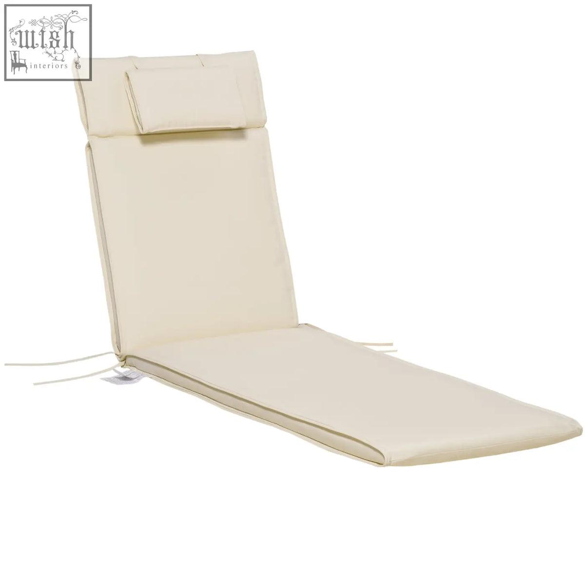 Cream white outsunny lounger cushion with headrest and ties for secure fit on garden lounge chairs