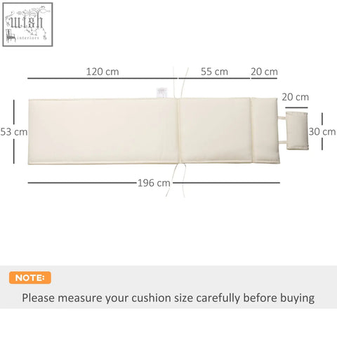 Cream white padded lounger cushion with foldable design and adjustable straps for outdoor lounge chairs comfort