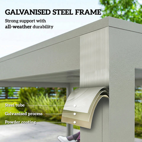 Outsunny garden table and six stackable chairs in light grey with galvanised steel frame and powder-coated finish