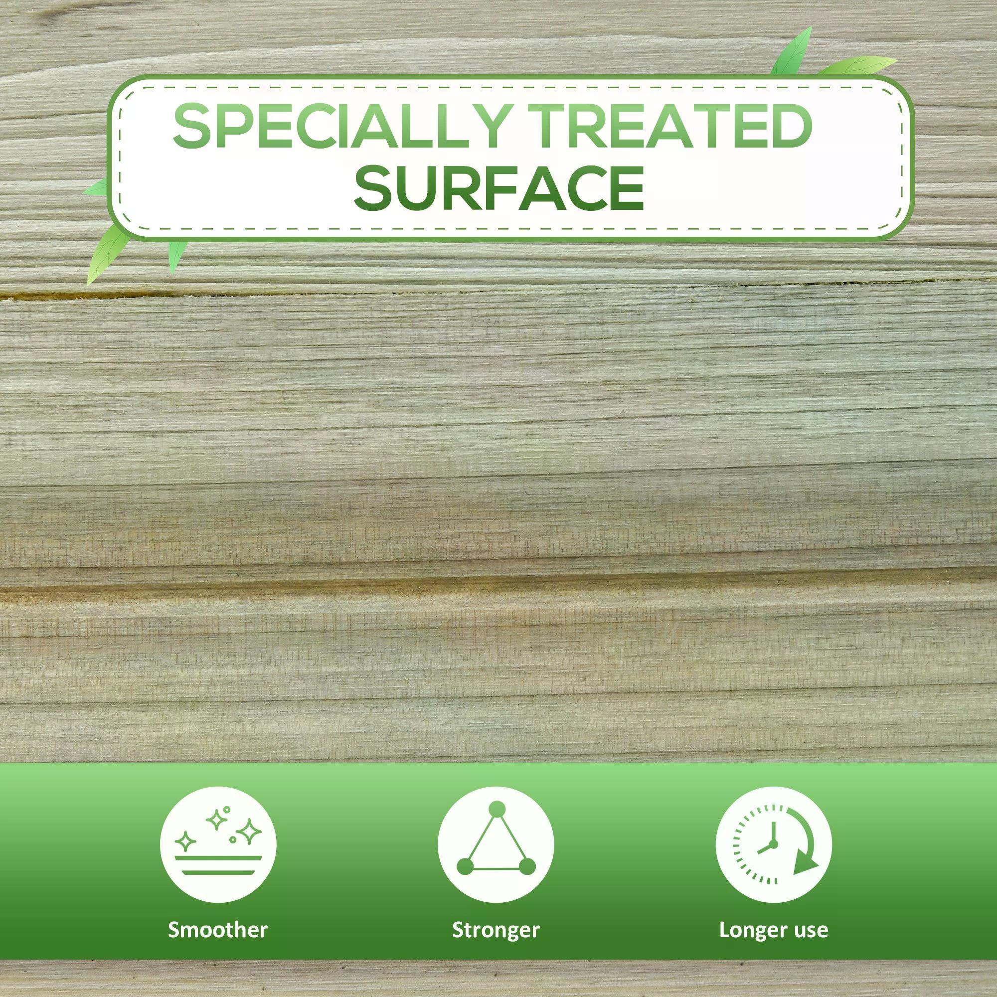 Specially treated fir wood surface with smooth durable finish on outsunny garden wooden planter with storage shelf